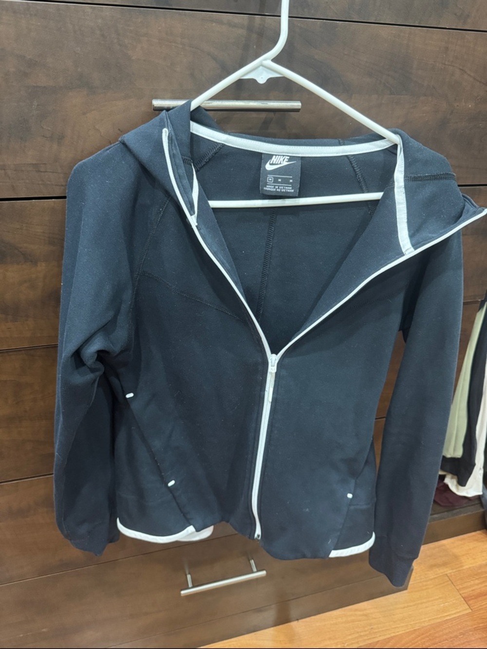 Nike Women’s Black Zip Front Hoodie Jacket with White Trim